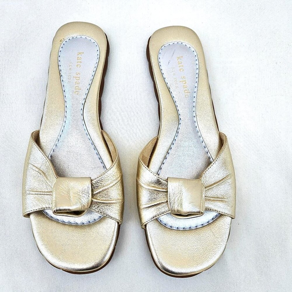 Kate Spade Italy Gold Love Knot Slide Sandals Sz 6B Excellent Condition